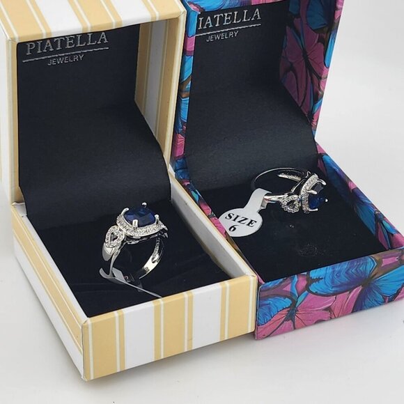 Brand New Gold Plated Double Heart Blue gemstone Ring - Picture 6 of 8